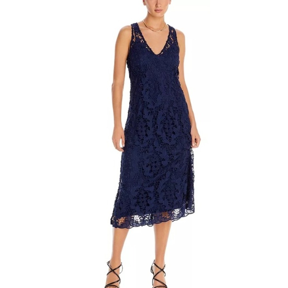 Johnny Was Natalie Lace Midi Dress XL Ethereal Romantic Whimsigoth Navy Blue